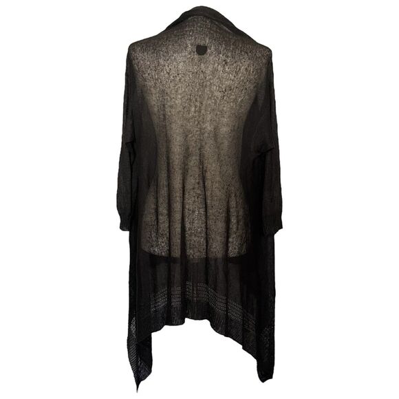 120% Lino Longline Cardigan Black Size S Sheer Open Gauzy Duster High Low Luxury - Picture 4 of 11